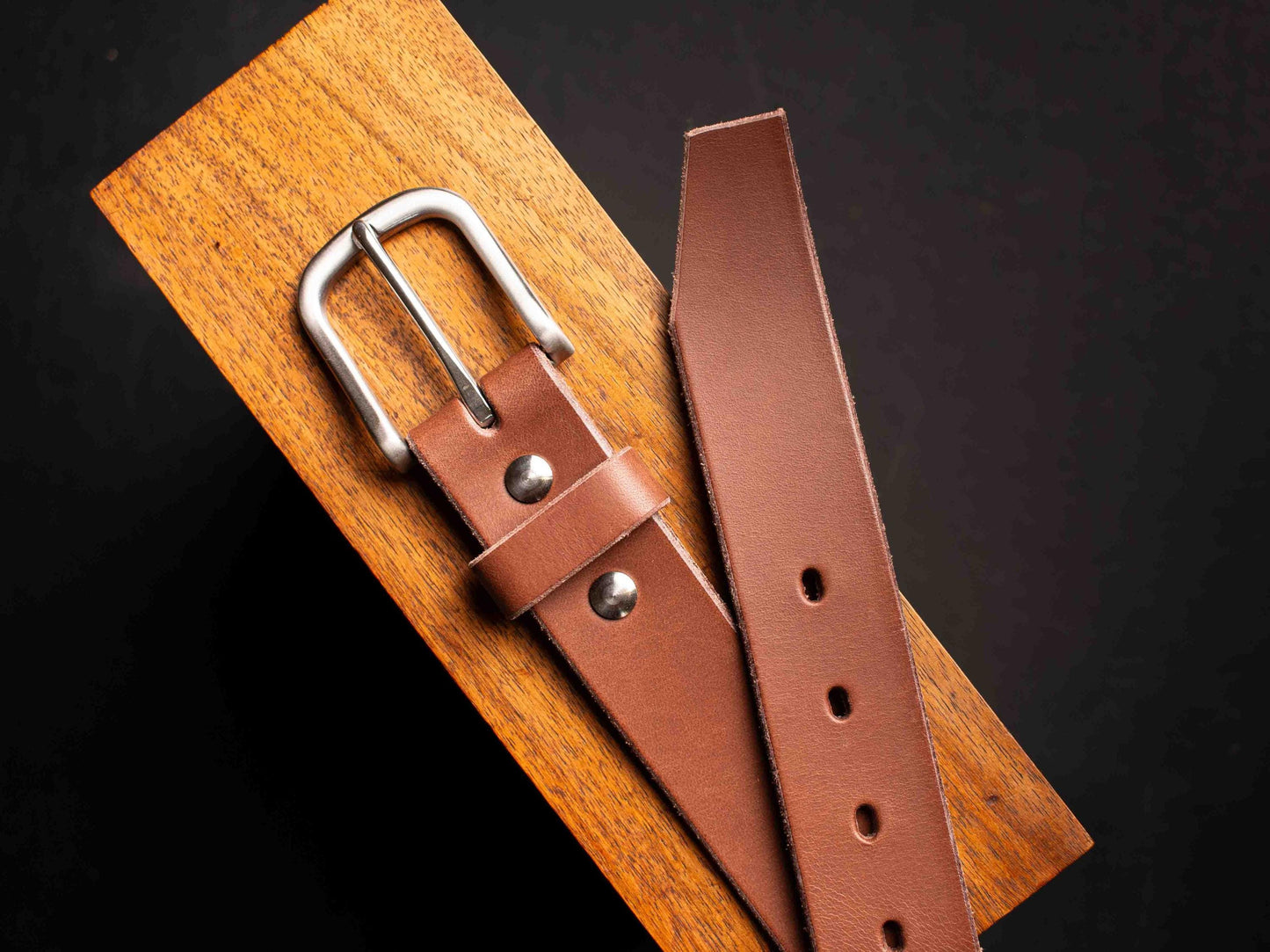 Ceinture en cuir de taureau Français, boucle en acier inoxydable - Marron