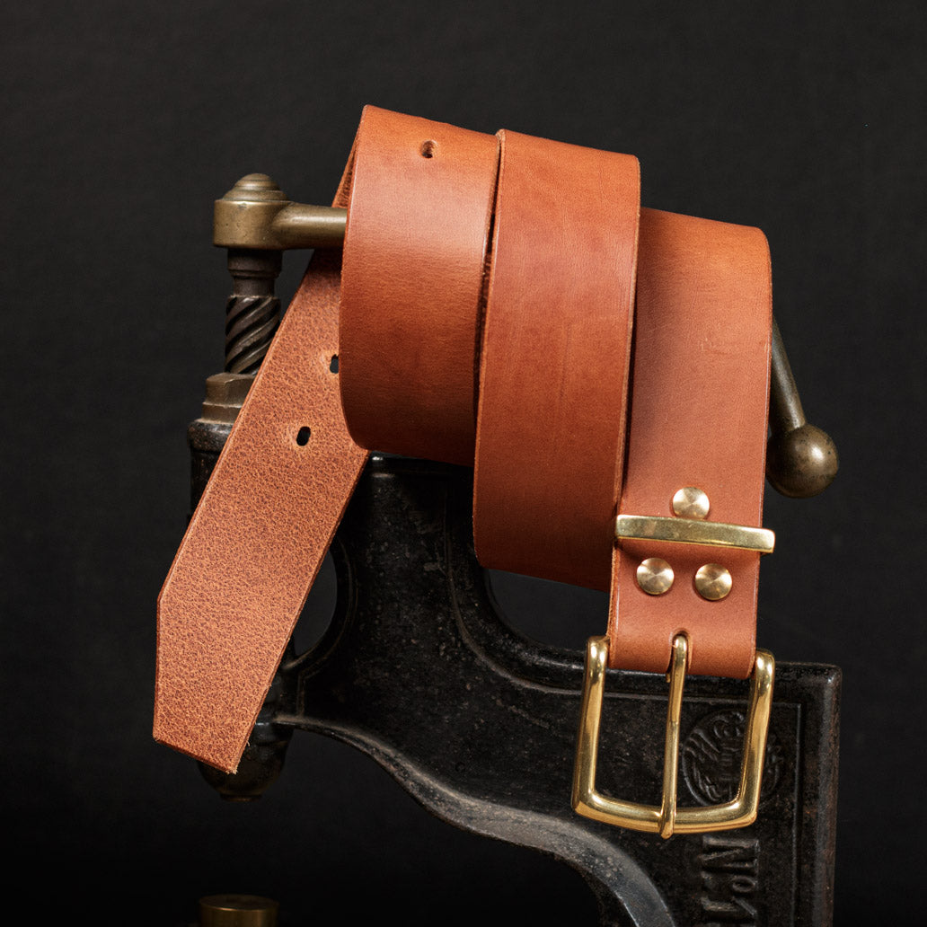 40mm French bull leather belt, solid brass buckle and keeper