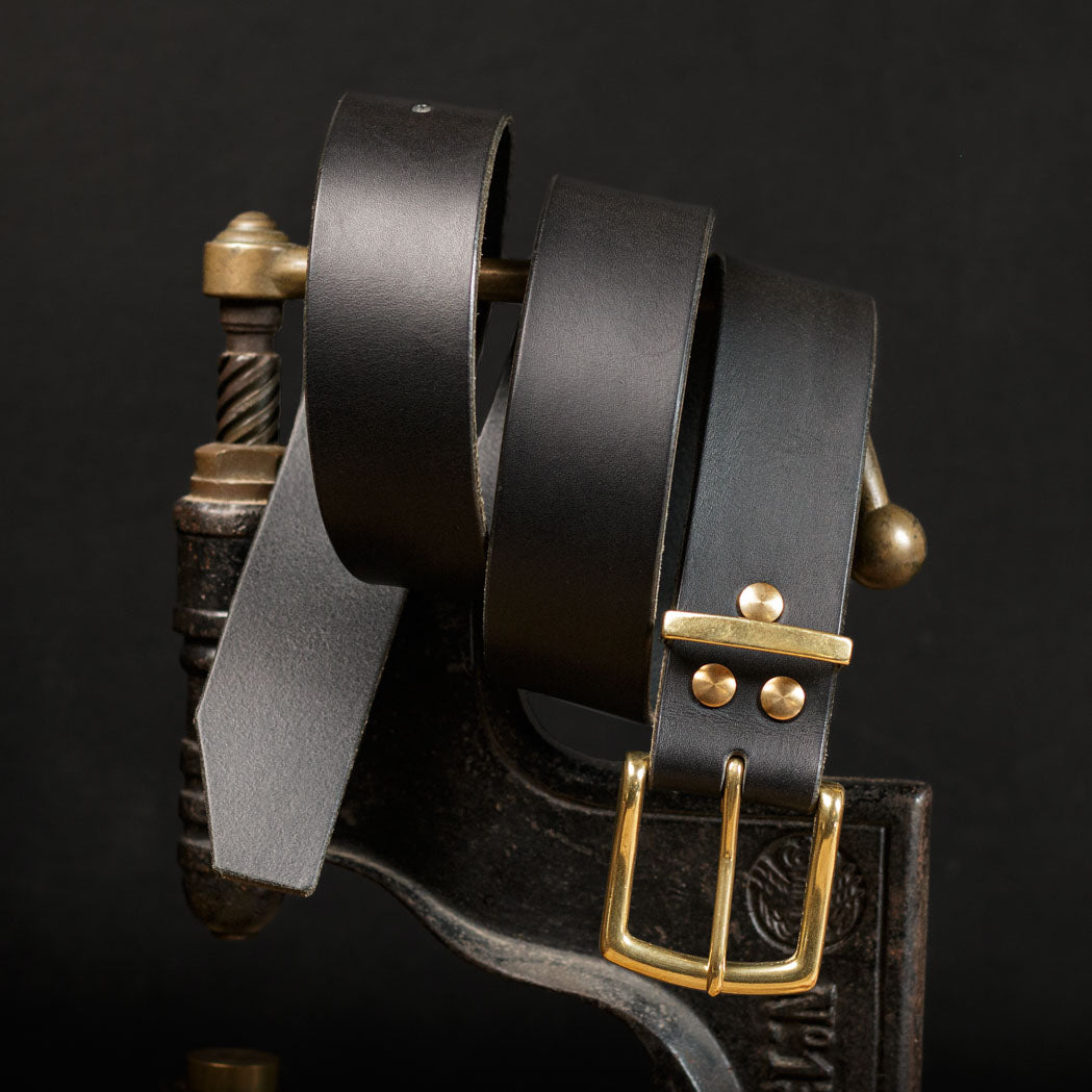 40mm French bull leather belt, solid brass buckle and keeper