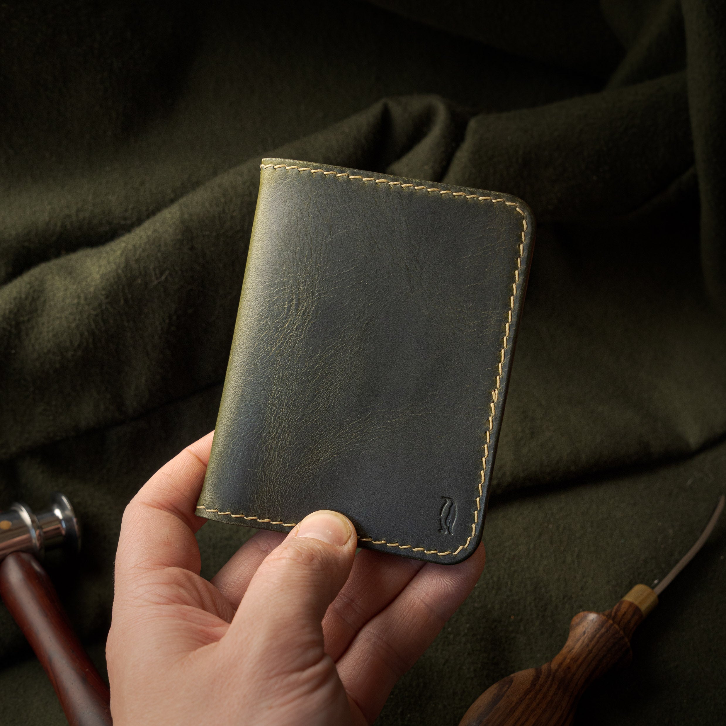 Porte-cartes Banquise - Vert olive & Cognac
