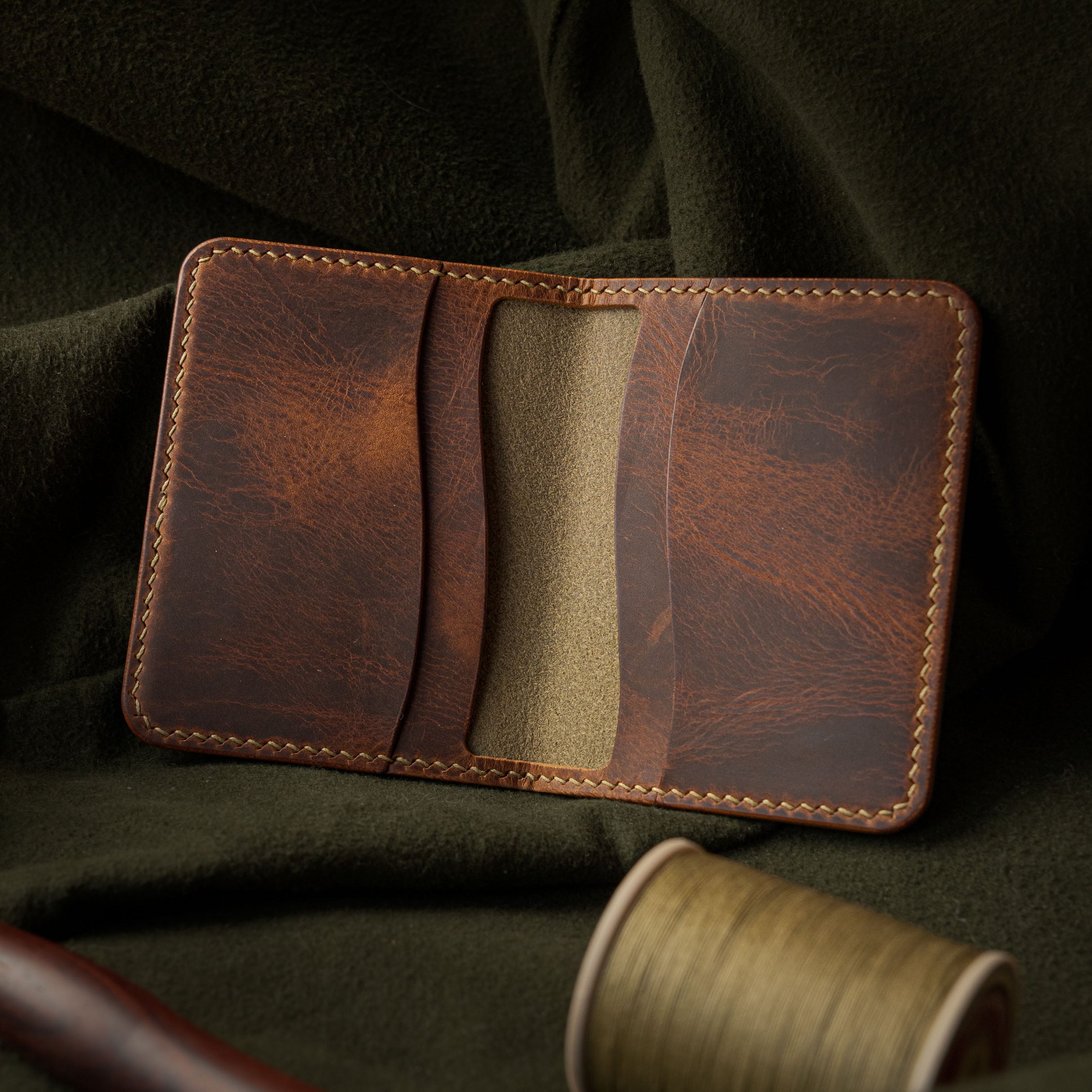 Porte-cartes Banquise - Vert olive & Cognac