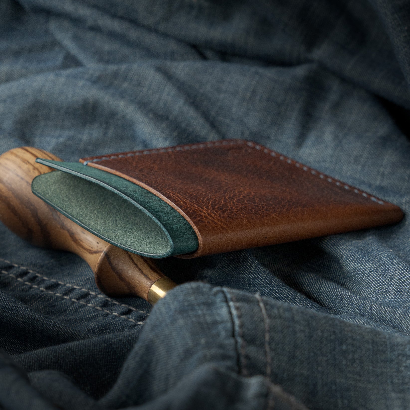 Porte-cartes Iceberg - Turquoise & Cognac