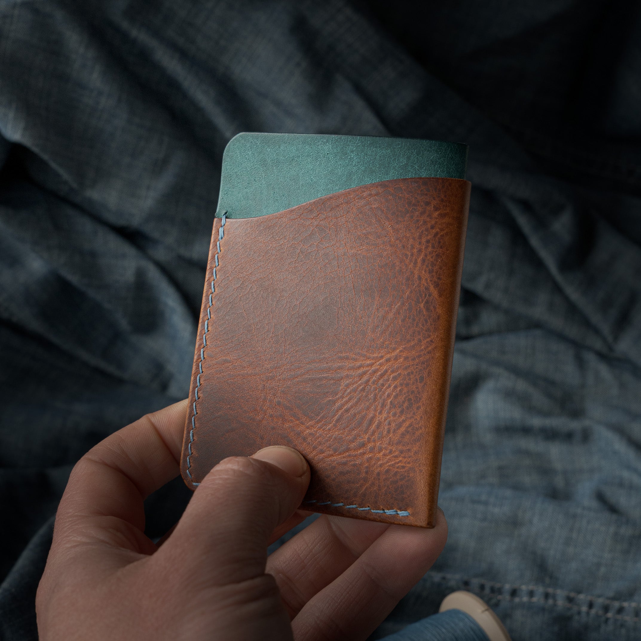 Iceberg Card Holder - Cognac Wax & Pueblo Marine