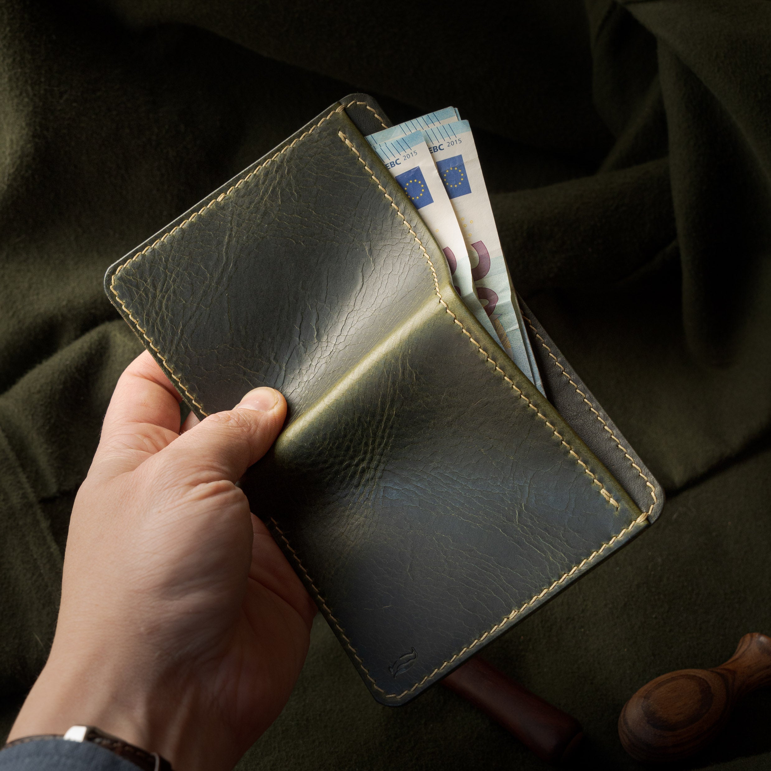 Portefeuille Royal - Vert olive & Cognac