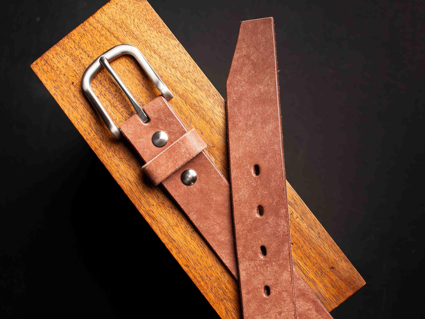 Ceinture en cuir de taureau Français, boucle en acier inoxydable - Marron vintage
