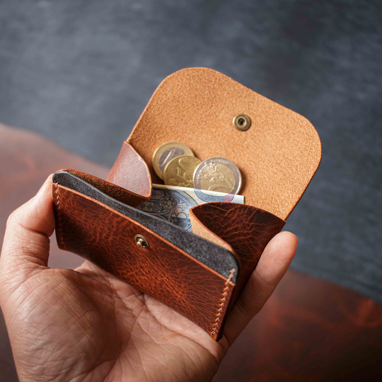 Porte-monnaie Pulka - Wax Cognac & Marine