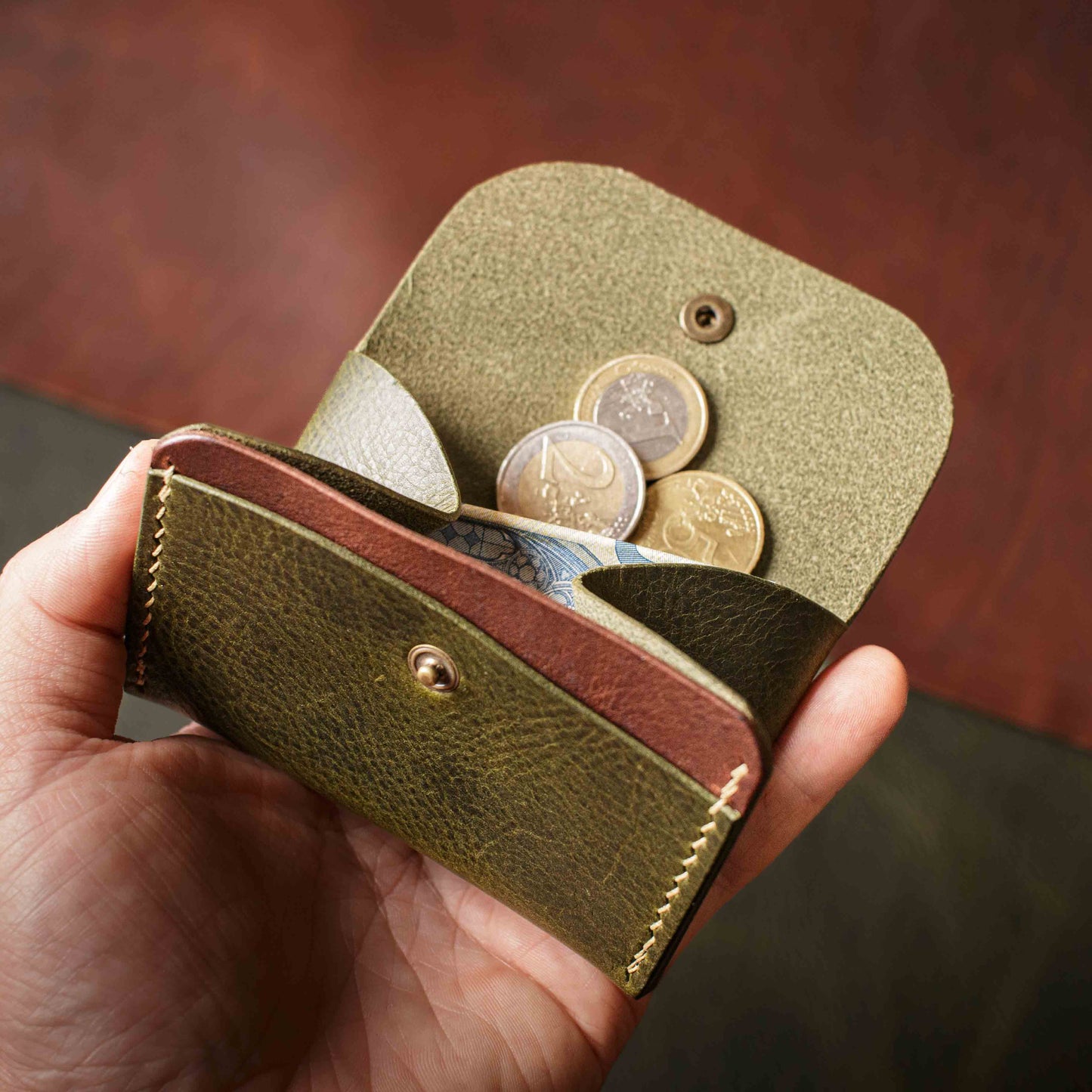 Porte-monnaie Pulka - Wax Olive & Noix