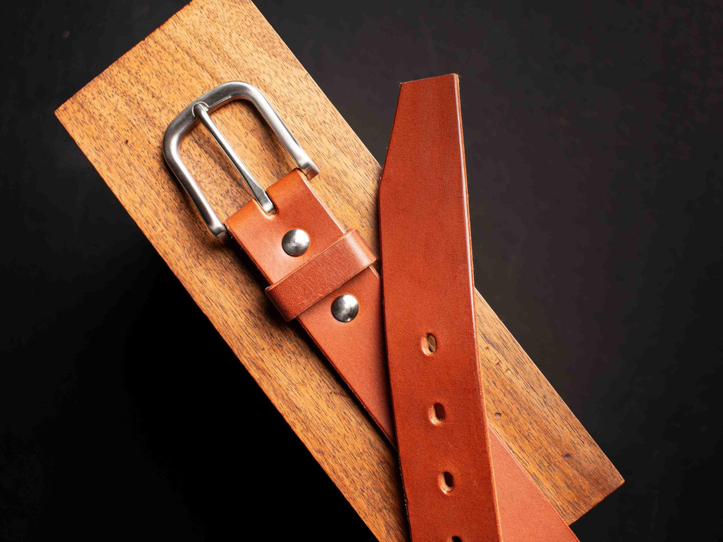 Ceinture en cuir de taureau Français, boucle en acier inoxydable - Marron fauve