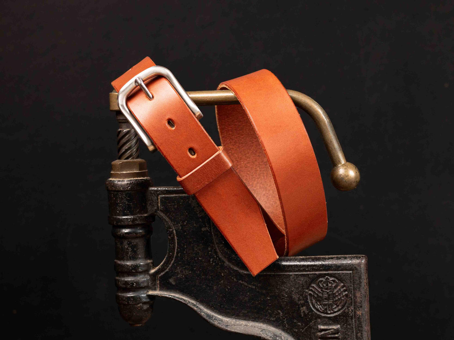 Ceinture en cuir de taureau Français, boucle en acier inoxydable - Marron fauve