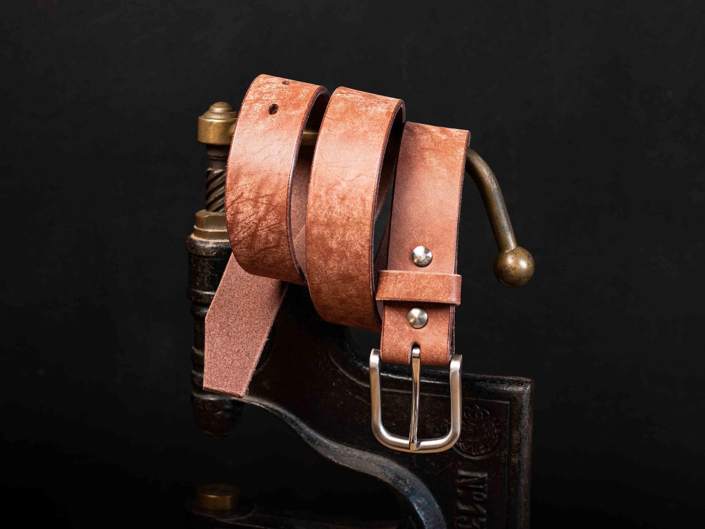 Ceinture en cuir de taureau Français, boucle en acier inoxydable - Marron vintage