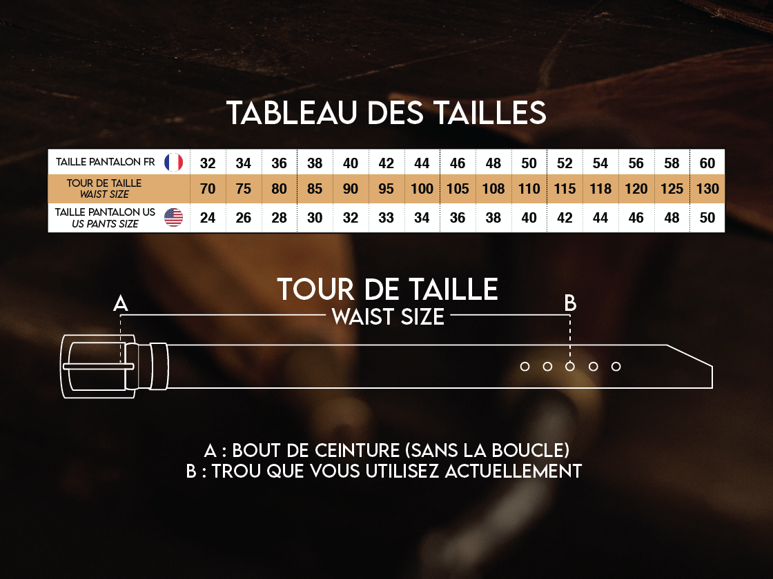 Ceinture en cuir de taureau Français, boucle et passant en laiton massif - Marron