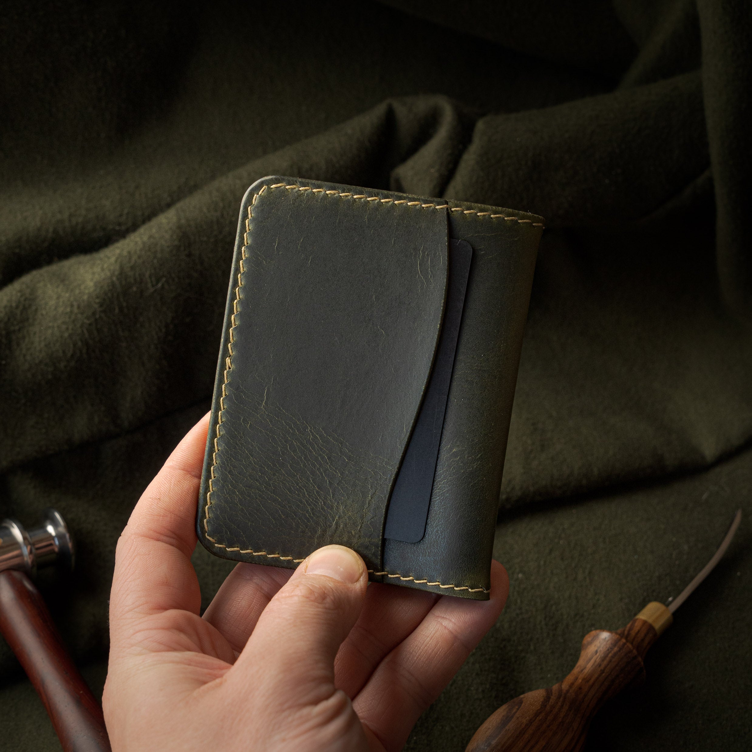 Porte-cartes Banquise - Vert olive & Cognac