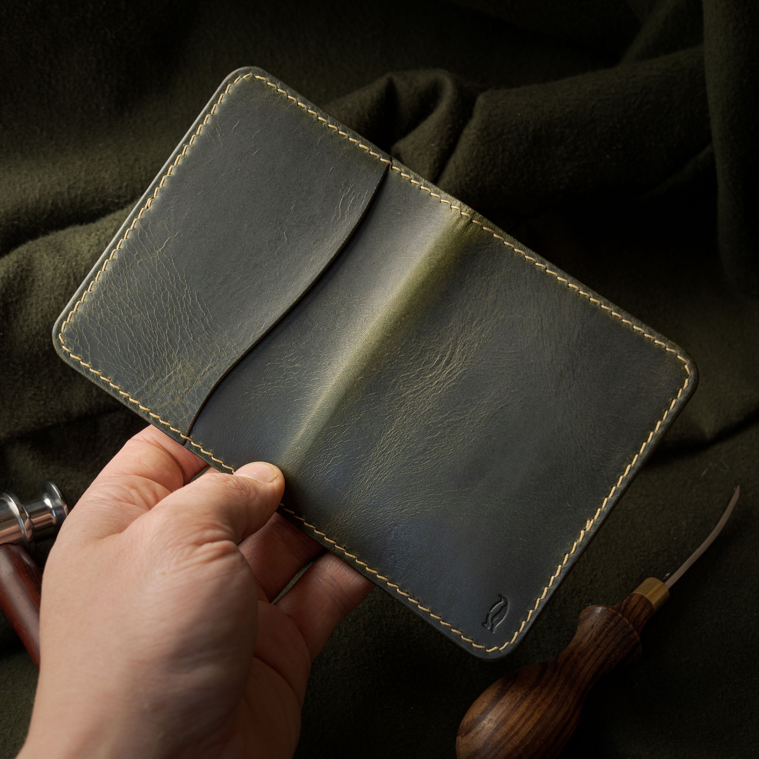 Porte-cartes Banquise - Vert olive & Cognac