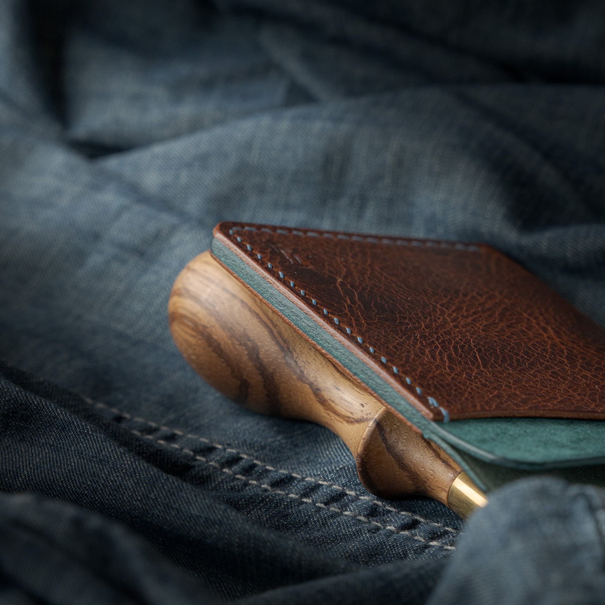 Porte-cartes Iceberg - Turquoise & Cognac