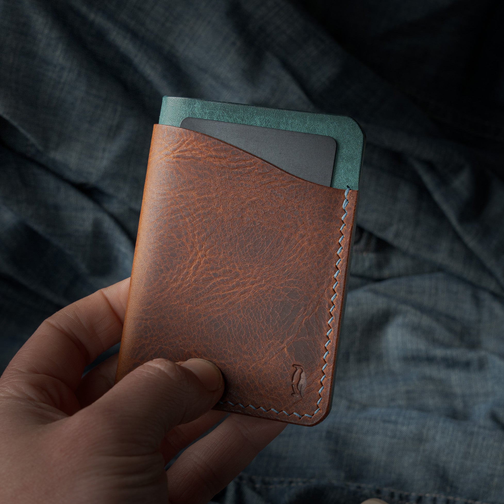 Porte-cartes Iceberg - Turquoise & Cognac