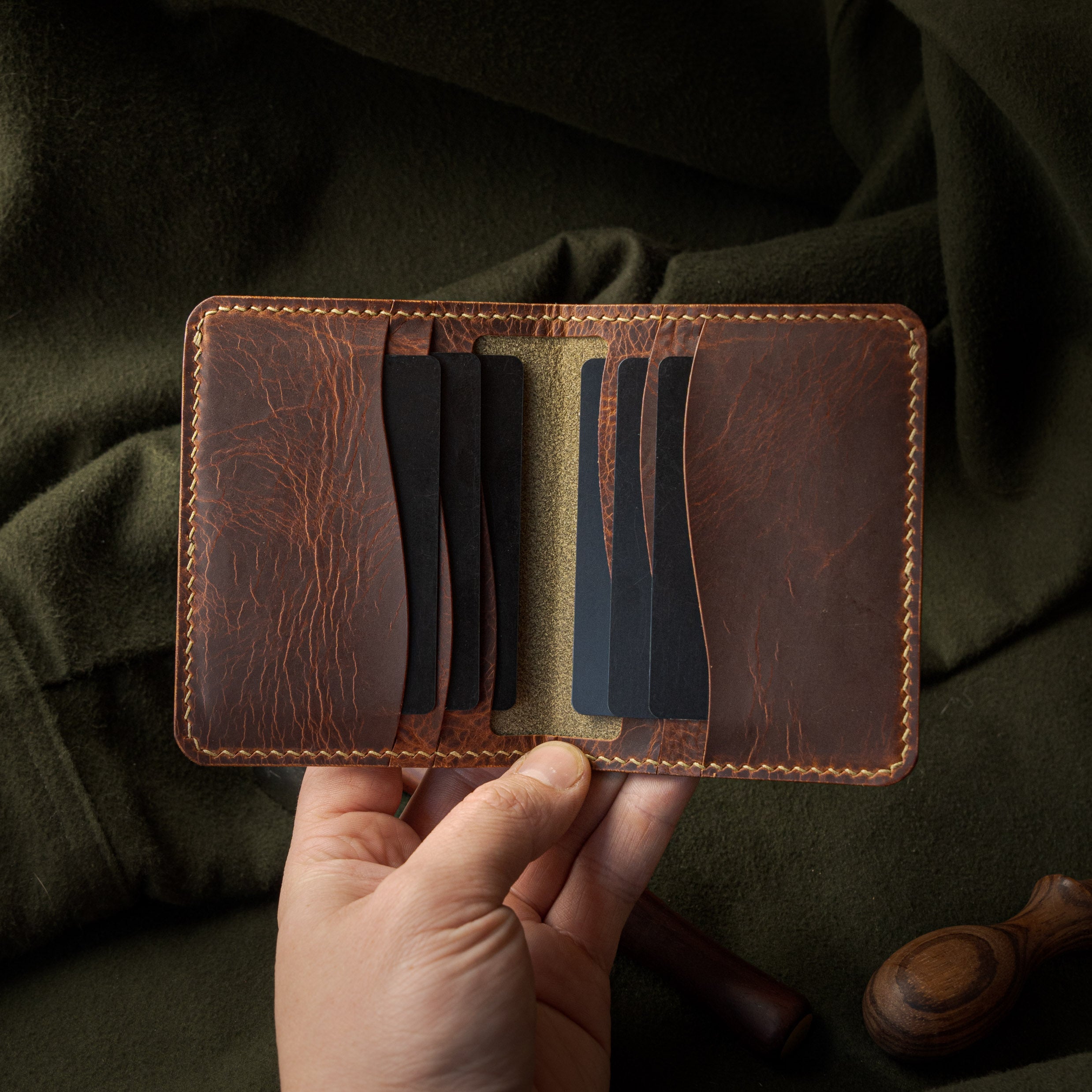 Portefeuille Royal - Vert olive & Cognac
