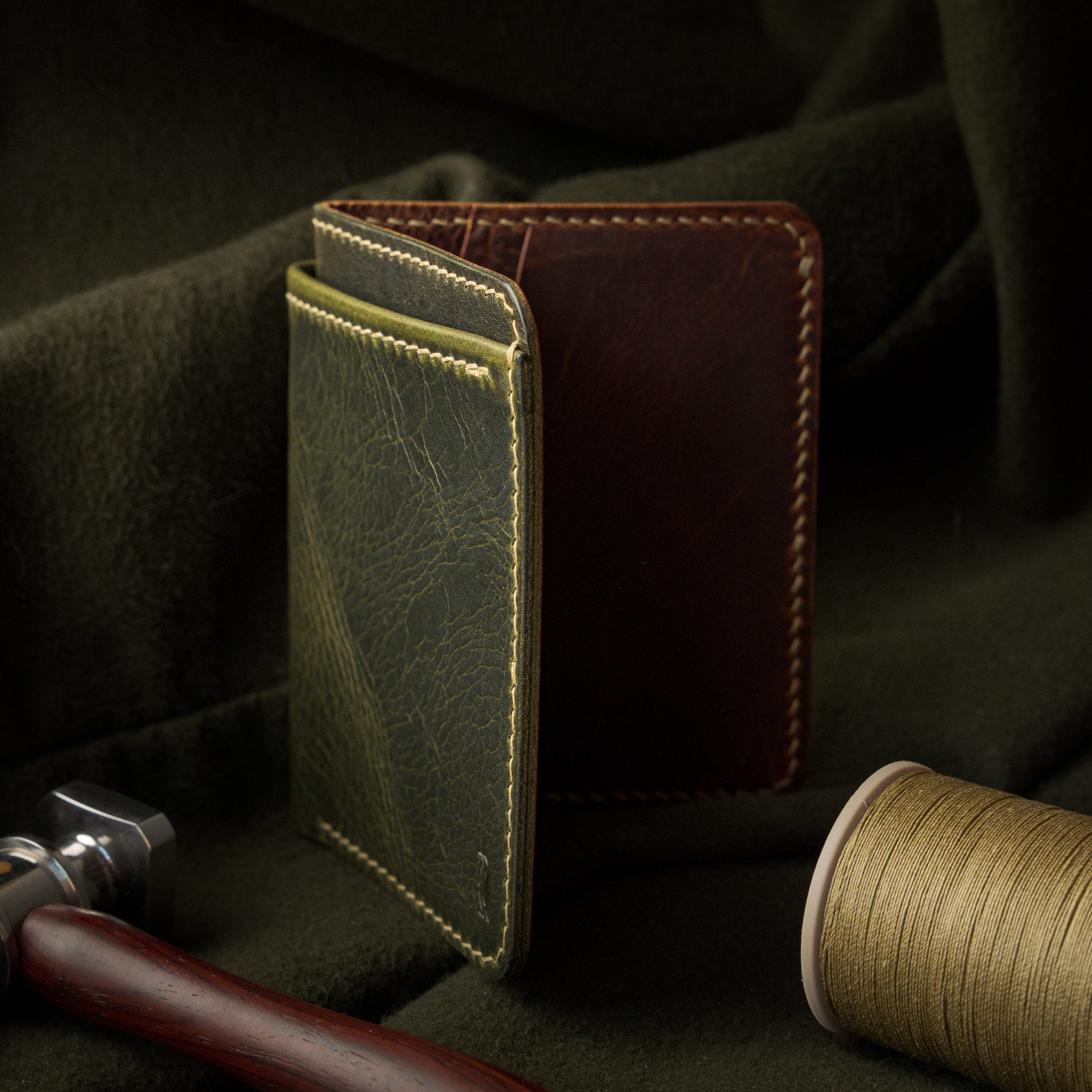 Portefeuille Royal - Vert olive & Cognac