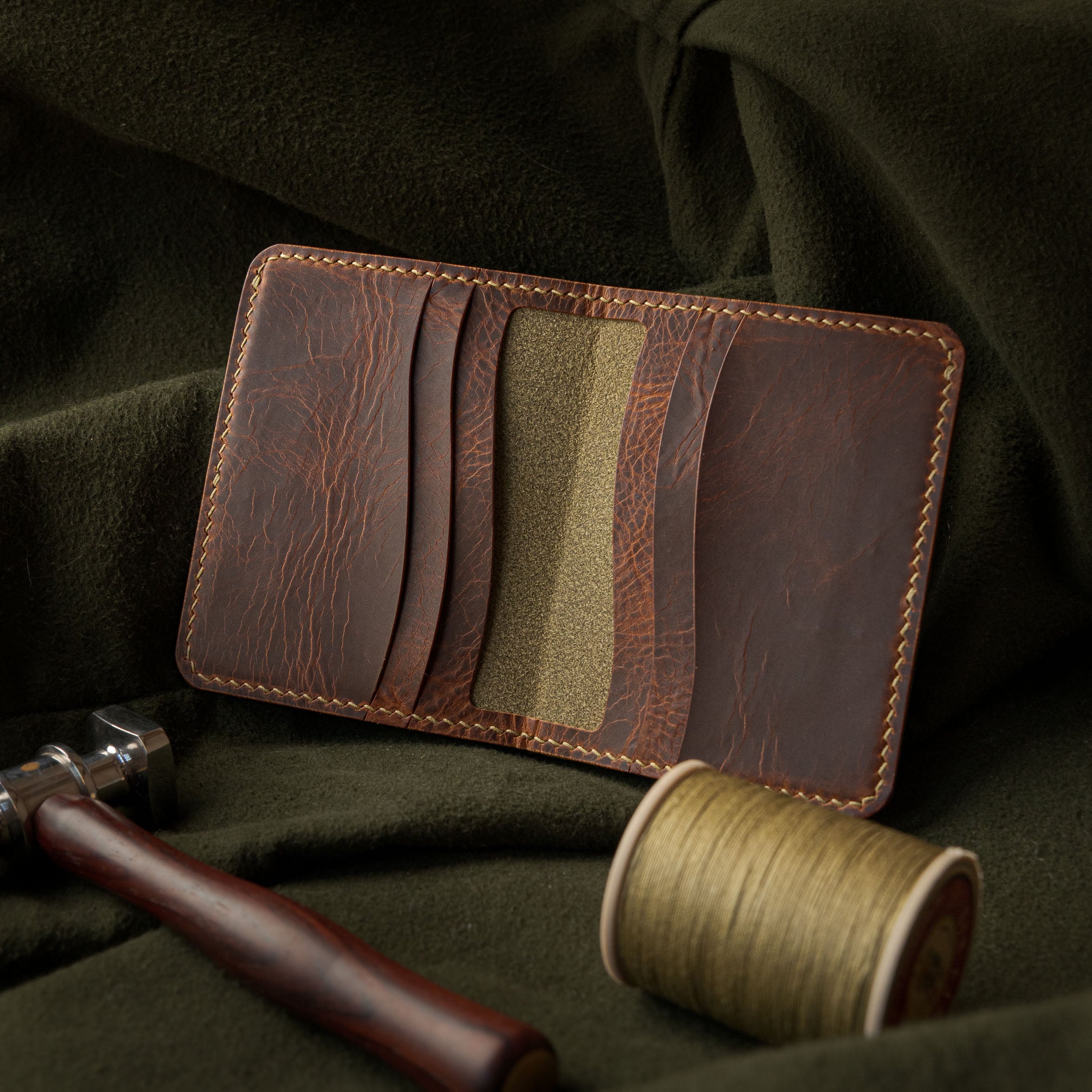 Portefeuille Royal - Vert olive & Cognac