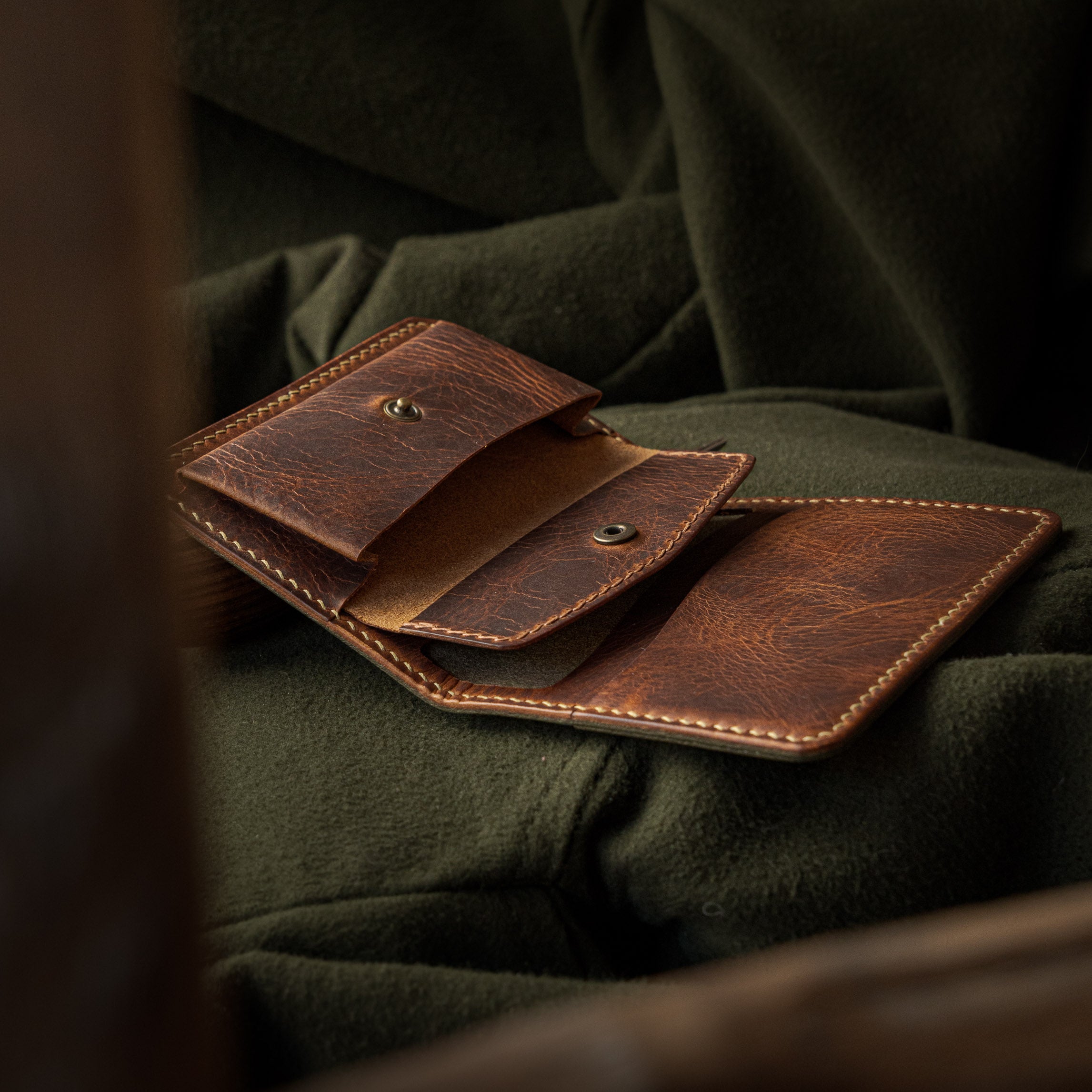 Portefeuille Sérac - Vert olive & Cognac