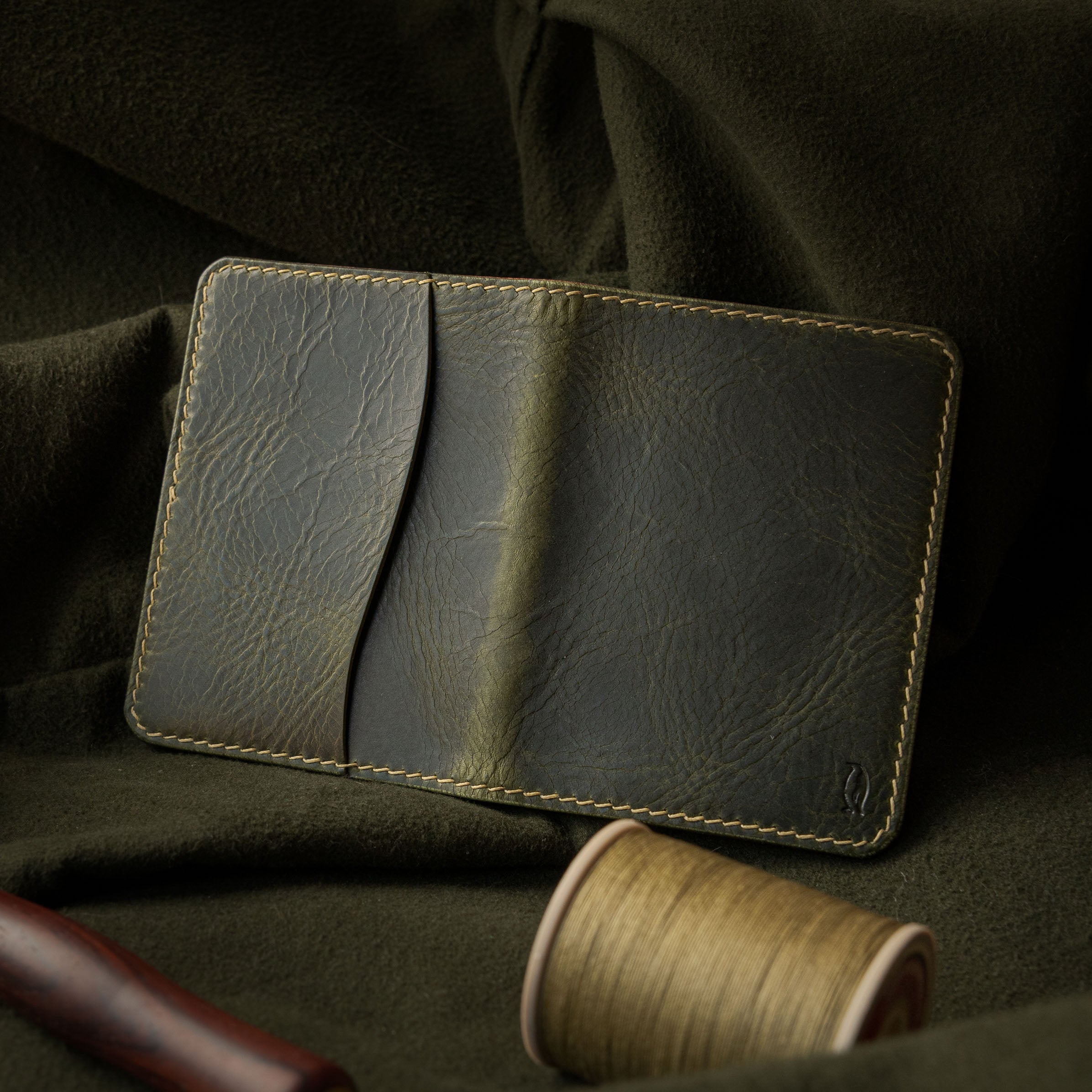 Portefeuille Sérac - Vert olive & Cognac
