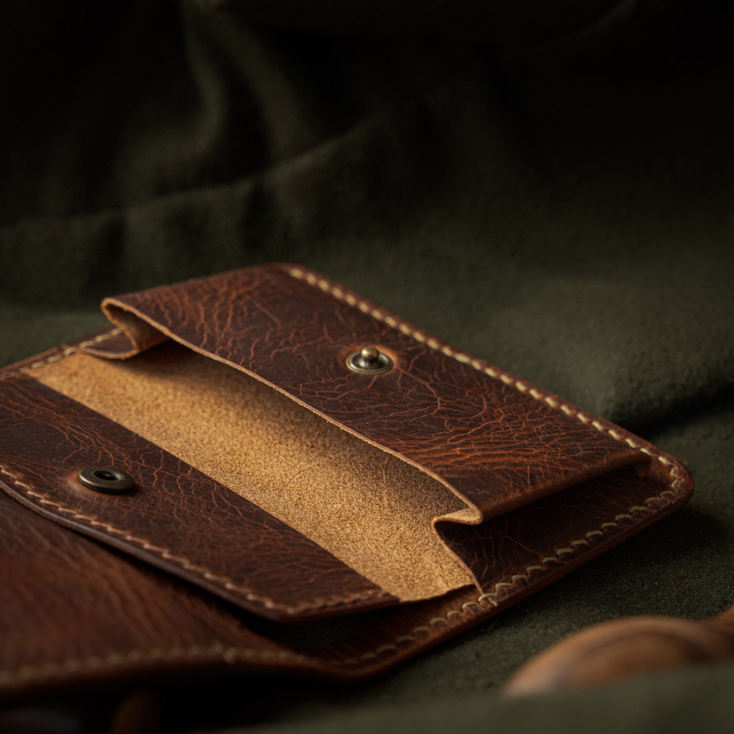 Portefeuille Sérac - Vert olive & Cognac