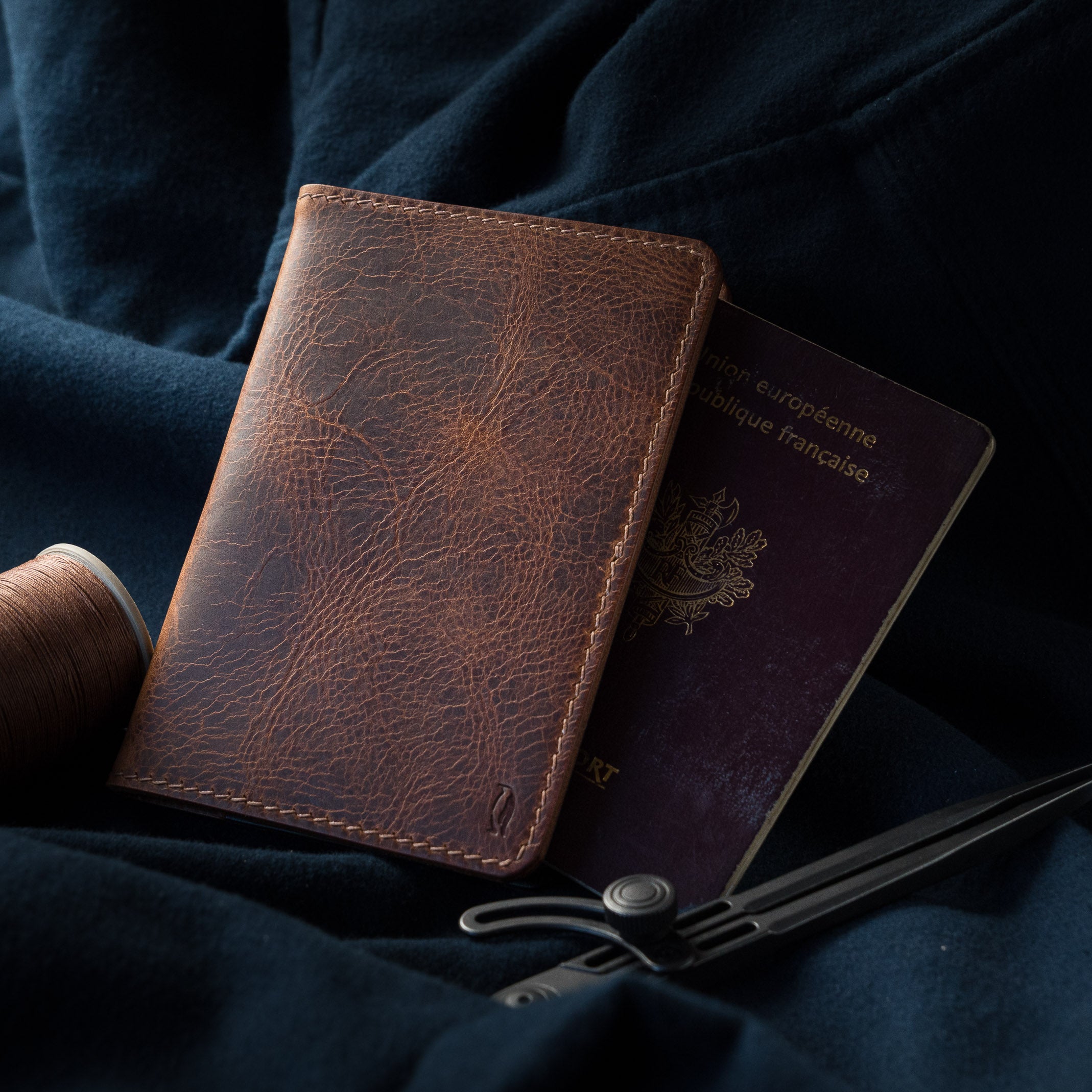 Astrolabe Passport Holder - Cognac Wax & Marine Pueblo