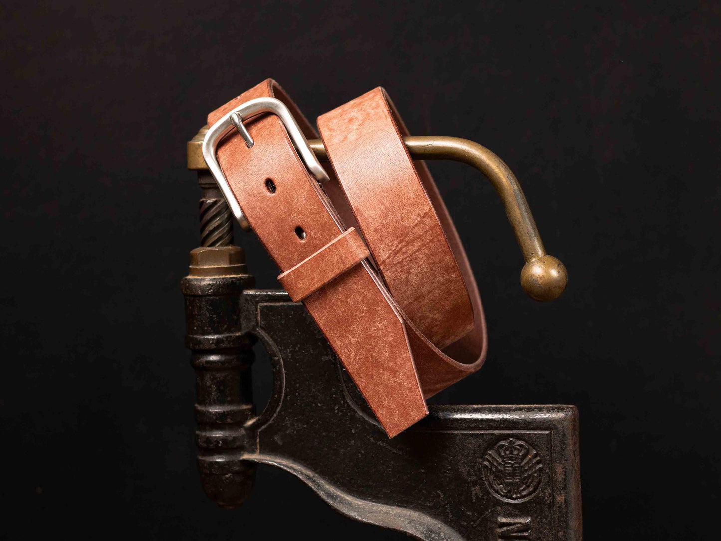 Ceinture en cuir de taureau Français, boucle en acier inoxydable - Marron vintage